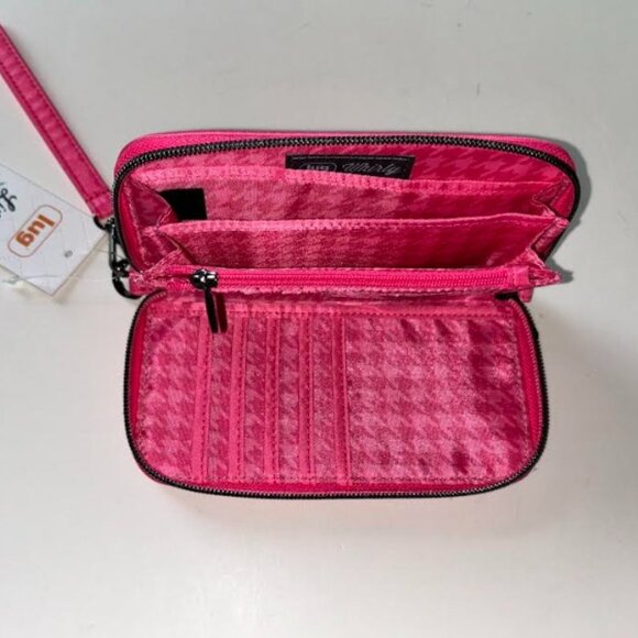 Lug Whirly RFID Wristlet Wallet Powerful Pink - Micro Houndstooth Pink Interior - Picture 7 of 12